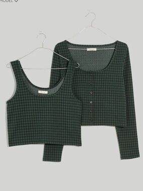 Madewell Jacquard Cardigan Twin Set in
Gingham Forest Green size